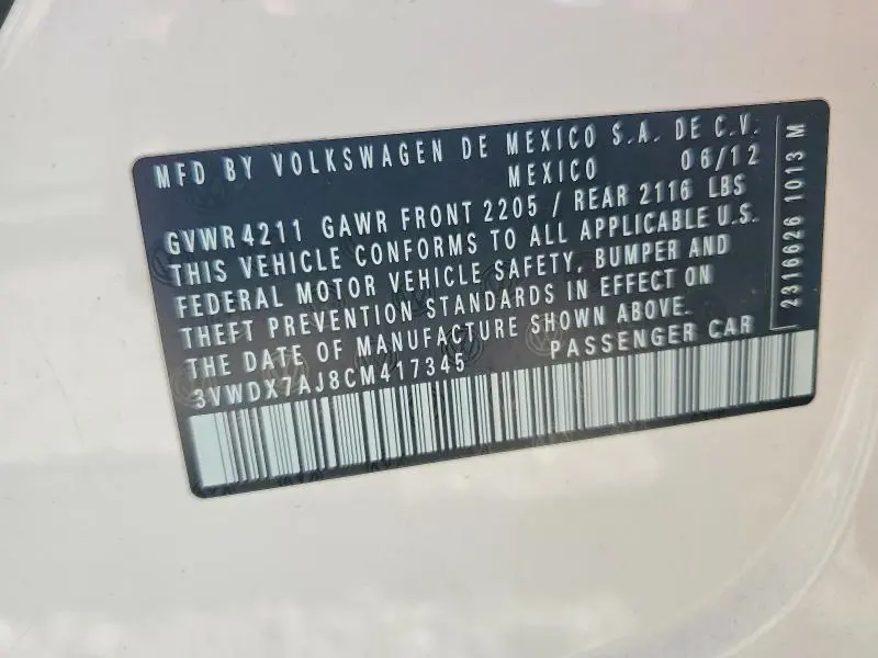 2012 VOLKSWAGEN JETTA SE  