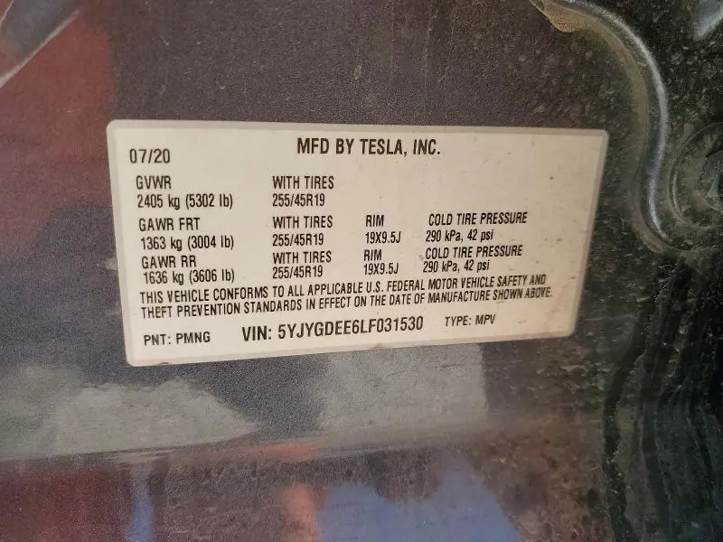 2020 TESLA MODEL Y   