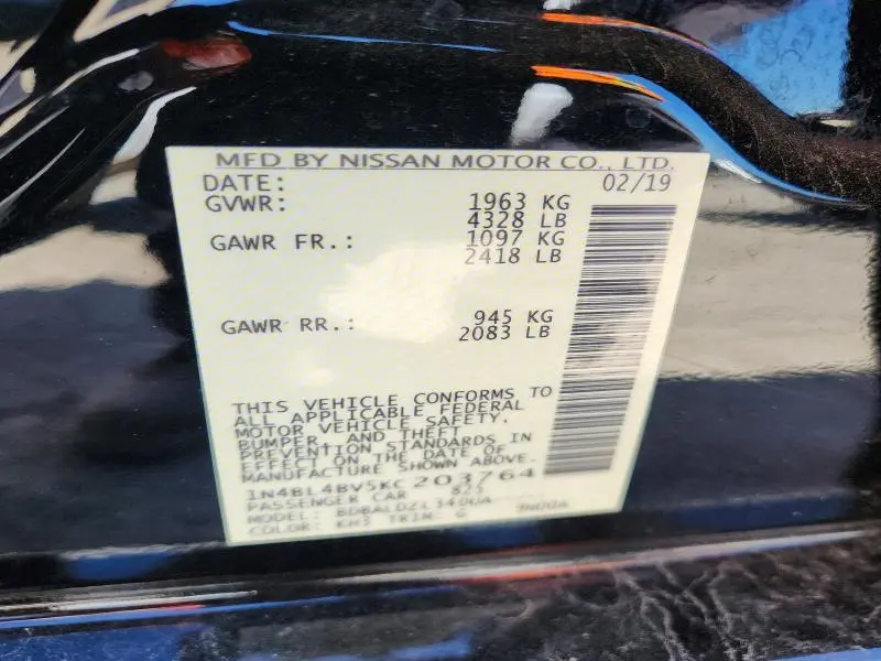 2019 NISSAN ALTIMA S  