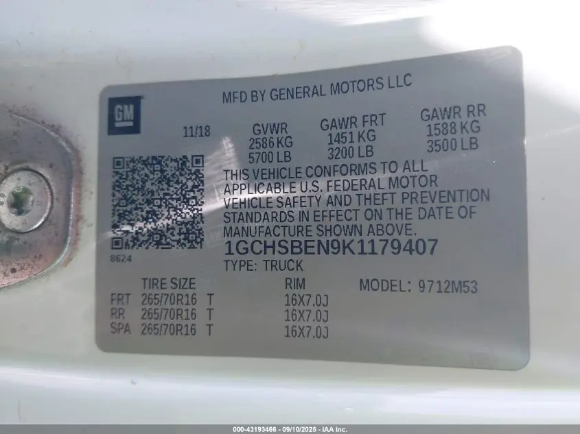 2019 CHEVROLET COLORADO WT