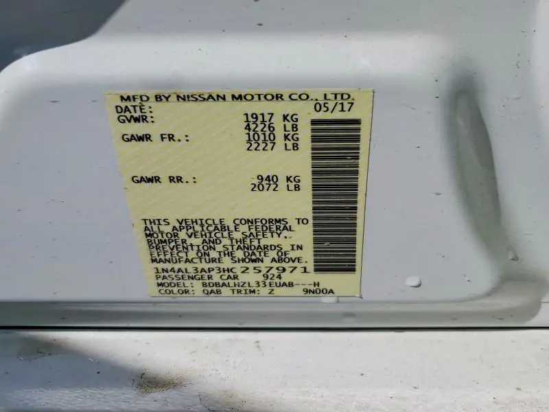 2017 NISSAN ALTIMA 2.5 SR  