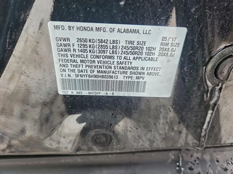 2017 HONDA PILOT TOURING  