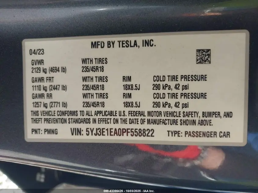 2023 TESLA MODEL 3 REAR-WHEEL DRIVE