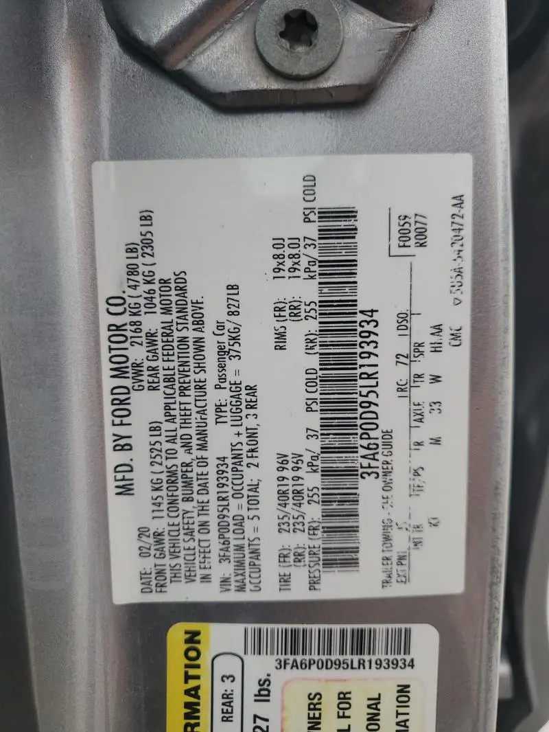 2020 FORD FUSION TITANIUM  