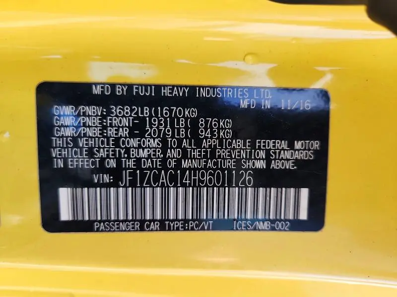 2017 SUBARU BRZ 2.0 LIMITED  