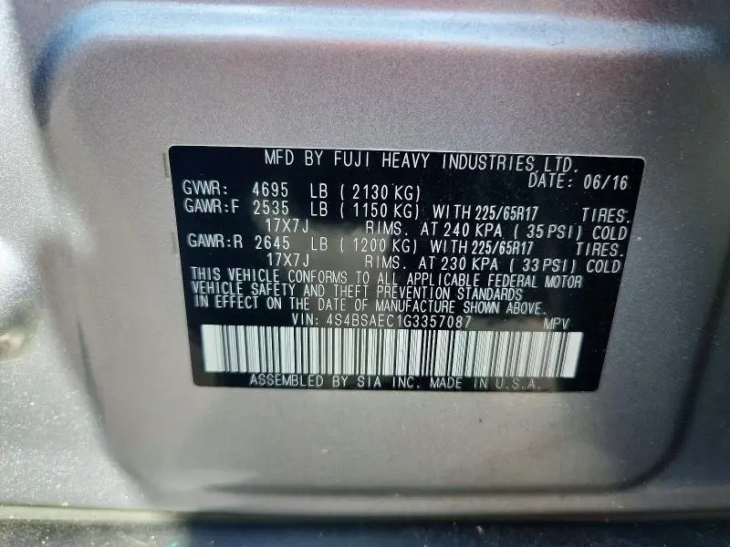 2016 SUBARU OUTBACK 2.5I PREMIUM  