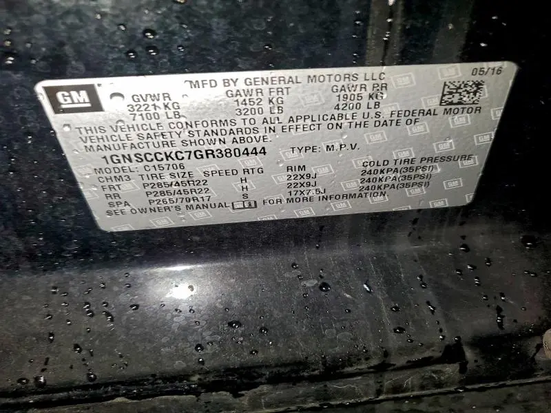 2016 CHEVROLET TAHOE C1500 LTZ  