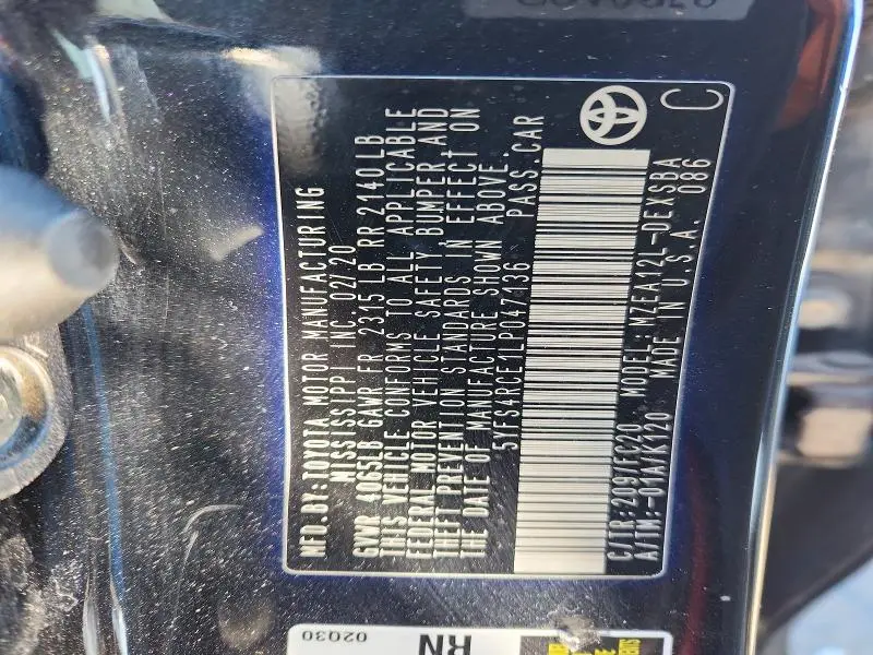 2020 TOYOTA COROLLA SE  