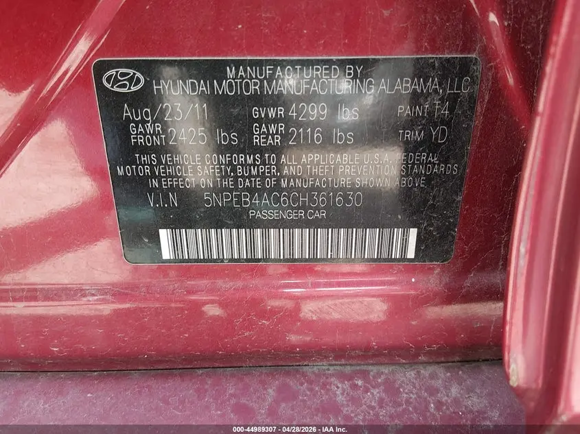 2012 HYUNDAI SONATA GLS