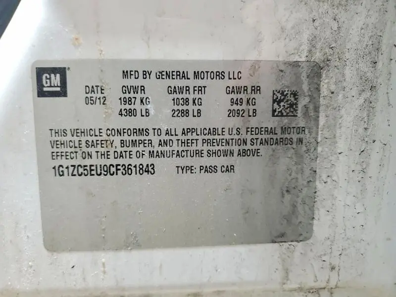 2012 CHEVROLET MALIBU 1LT  