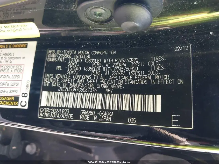 2012 TOYOTA 4RUNNER LIMITED