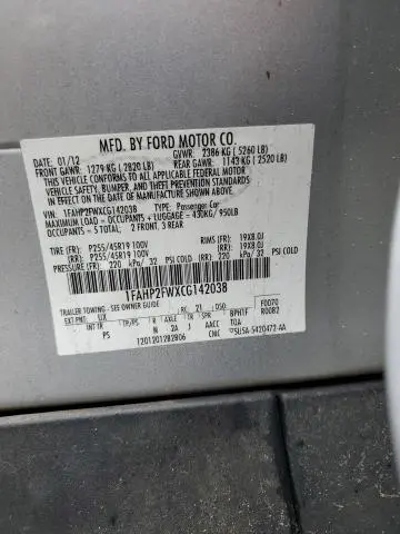 2012 FORD TAURUS LIMITED  