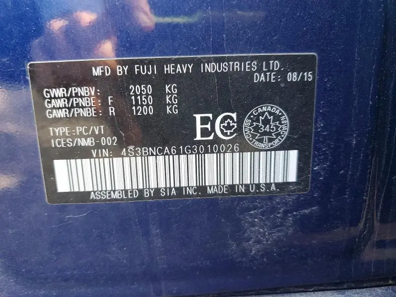 2016 SUBARU LEGACY 2.5I  