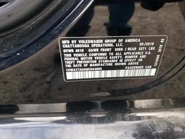 2016 VOLKSWAGEN PASSAT S  