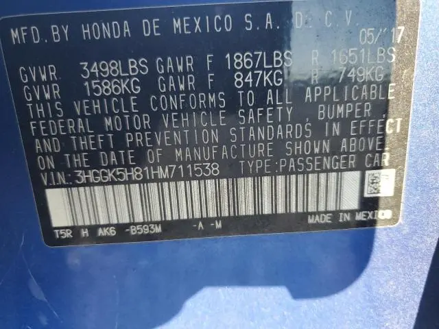 2017 HONDA FIT EX  
