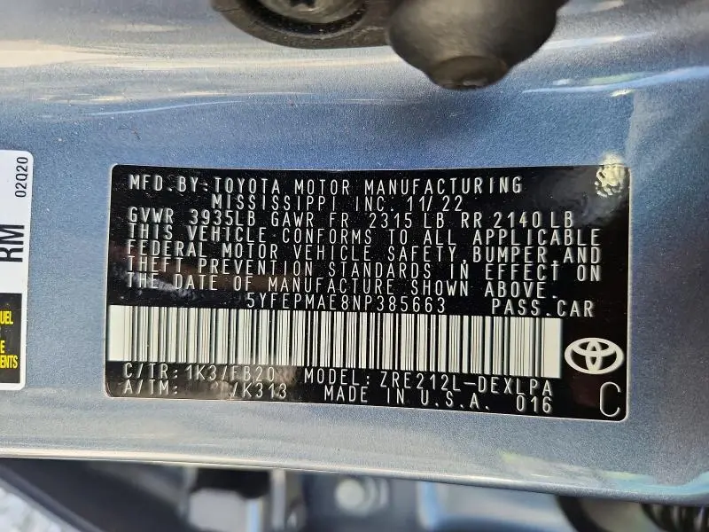 2022 TOYOTA COROLLA LE  