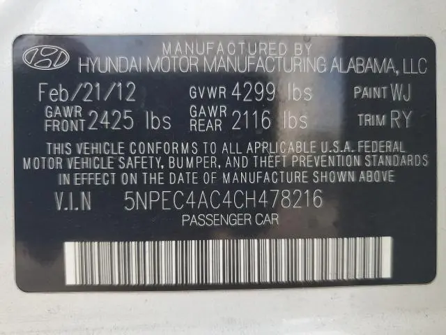 2012 HYUNDAI SONATA SE  