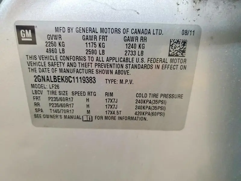 2012 CHEVROLET EQUINOX LS  