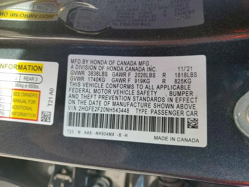 2022 HONDA CIVIC LX  