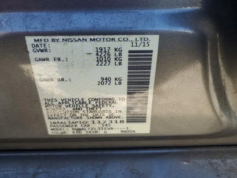 2016 NISSAN ALTIMA 2.5 SL  