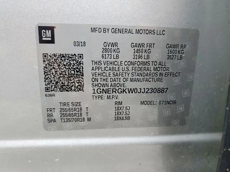 2018 CHEVROLET TRAVERSE LT  