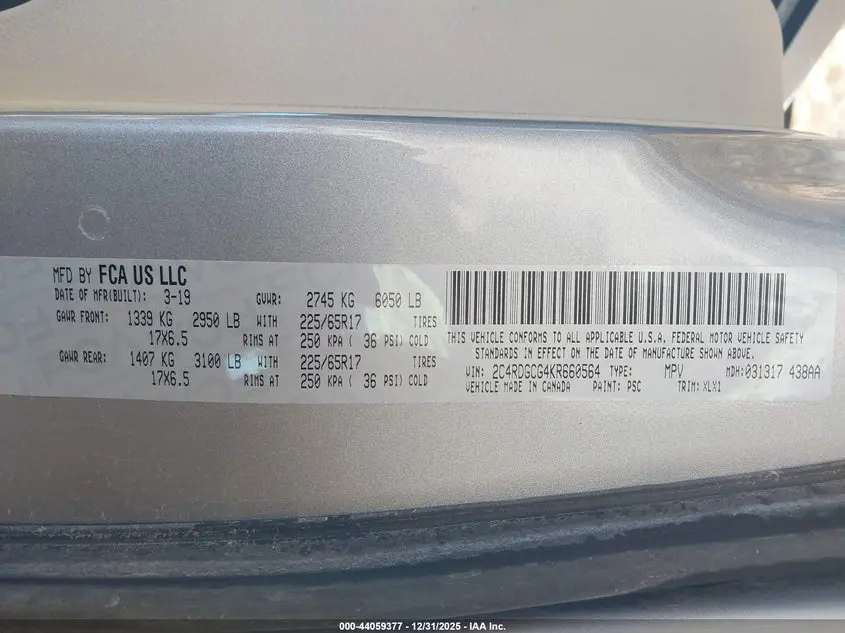 2019 DODGE GRAND CARAVAN SXT