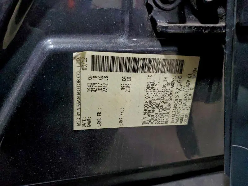 2012 NISSAN ALTIMA BASE  