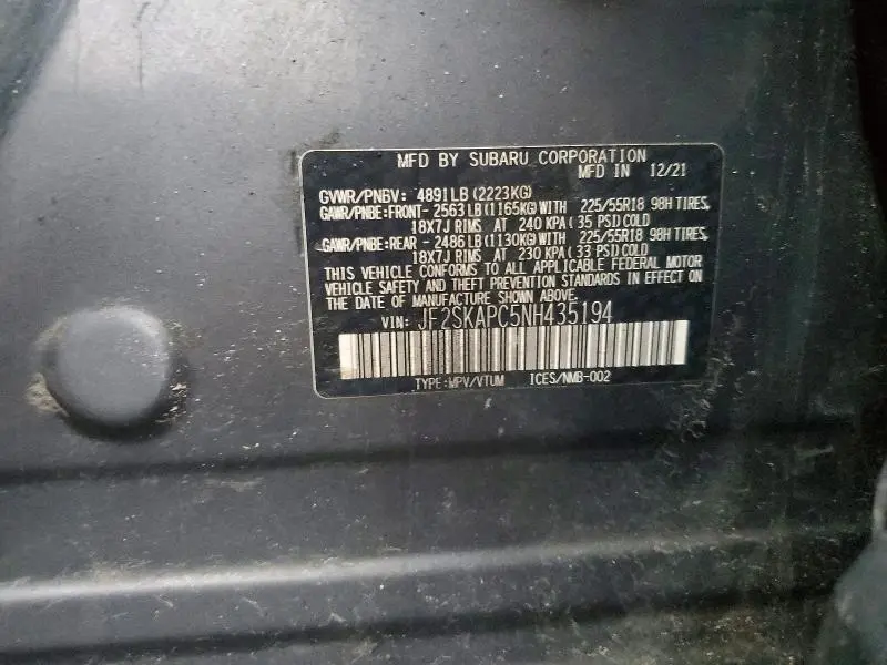 2022 SUBARU FORESTER LIMITED  