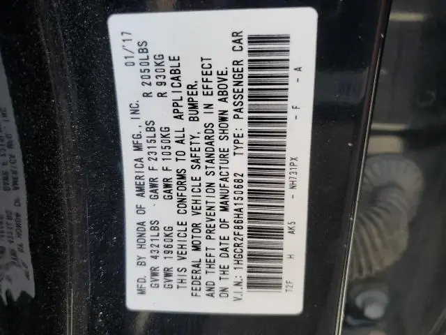 2017 HONDA ACCORD EXL