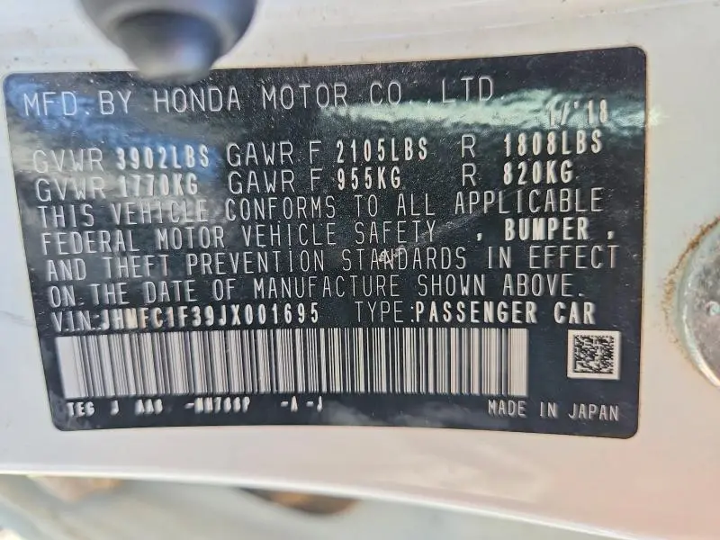 2018 HONDA CIVIC EX  