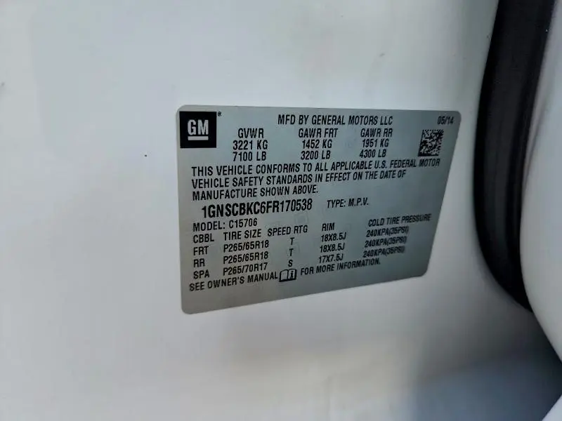 2015 CHEVROLET TAHOE C1500 LT  