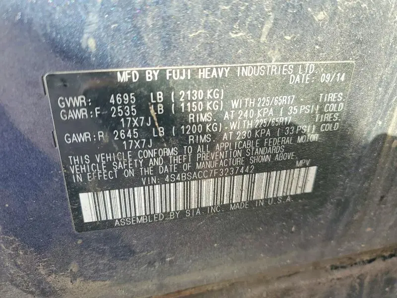 2015 SUBARU OUTBACK 2.5I PREMIUM  