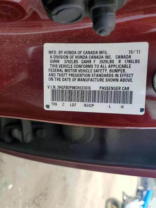 2012 HONDA CIVIC EXL  