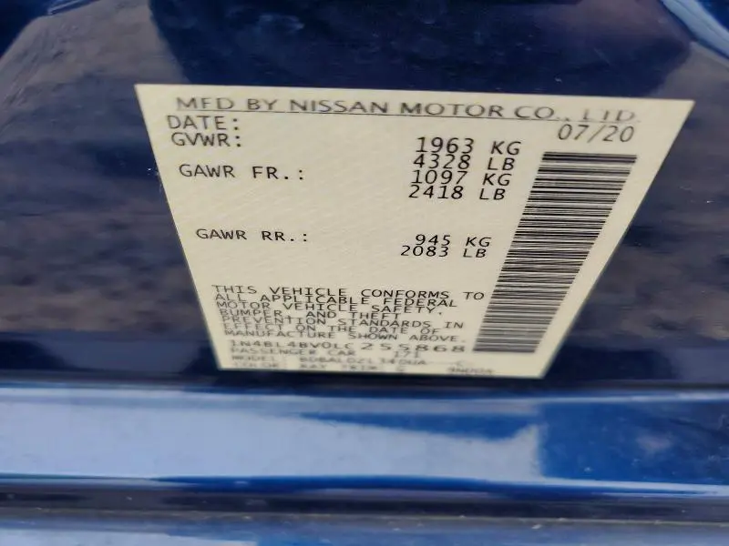 2020 NISSAN ALTIMA S  