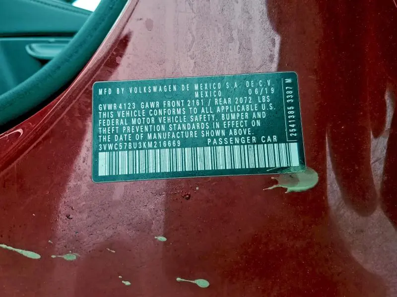 2019 VOLKSWAGEN JETTA S  