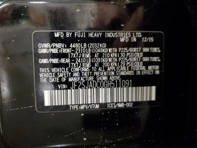 2016 SUBARU FORESTER 2.5I PREMIUM  