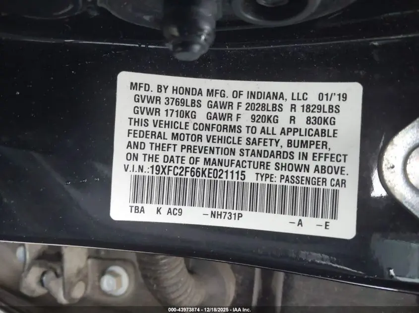 2019 HONDA CIVIC LX