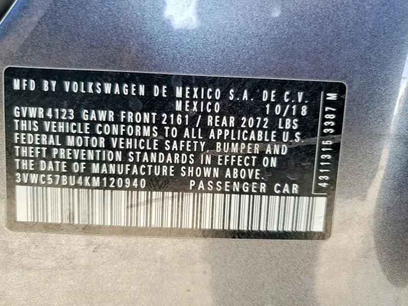 2019 VOLKSWAGEN JETTA S  