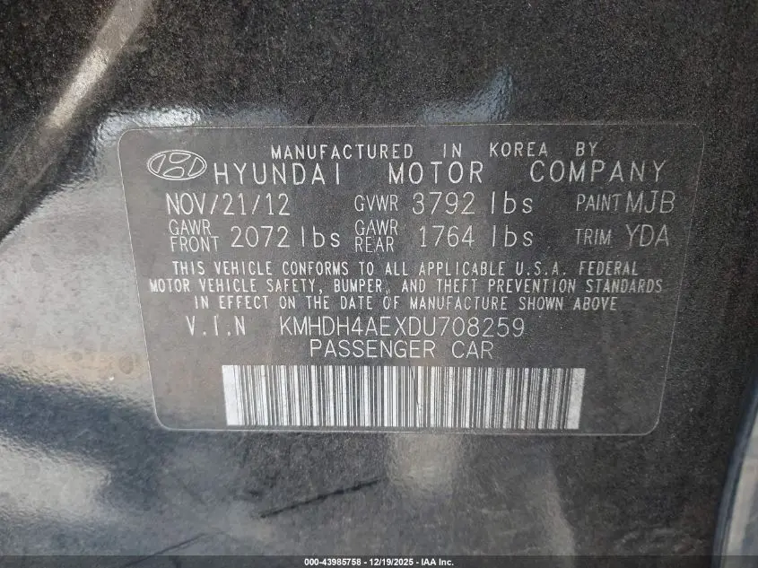 2013 HYUNDAI ELANTRA GLS