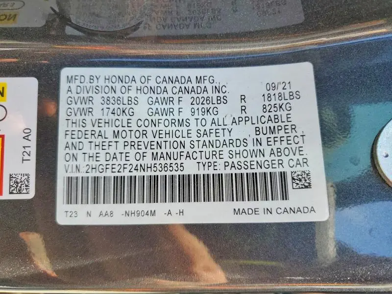 2022 HONDA CIVIC   