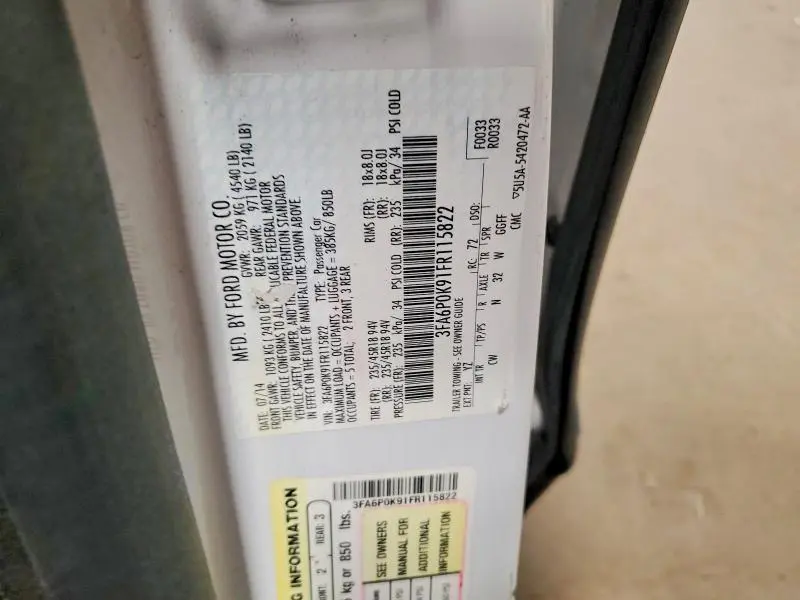 2015 FORD FUSION TITANIUM  
