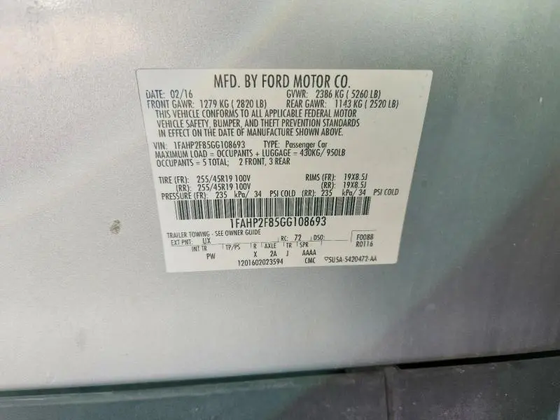 2016 FORD TAURUS LIMITED  