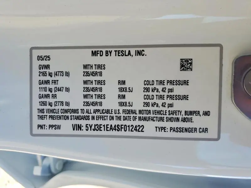 2025 TESLA MODEL 3   