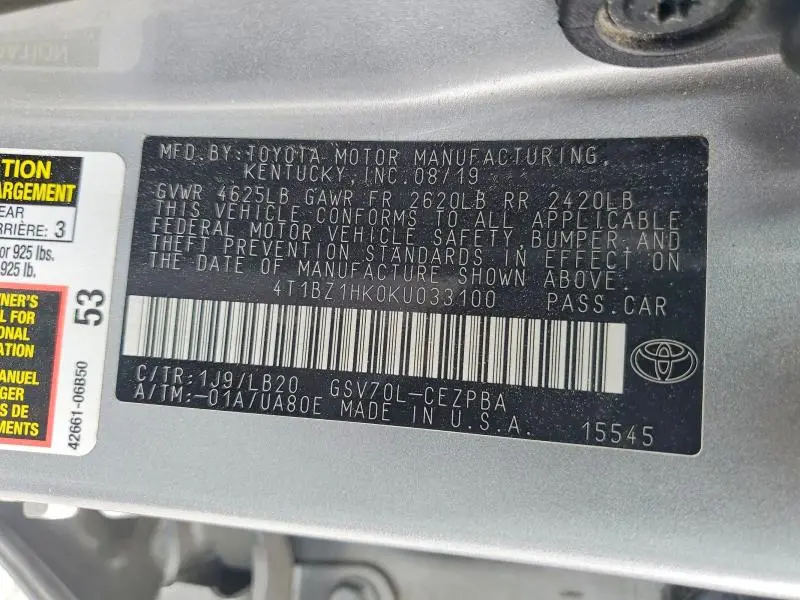 2019 TOYOTA CAMRY XSE V6  