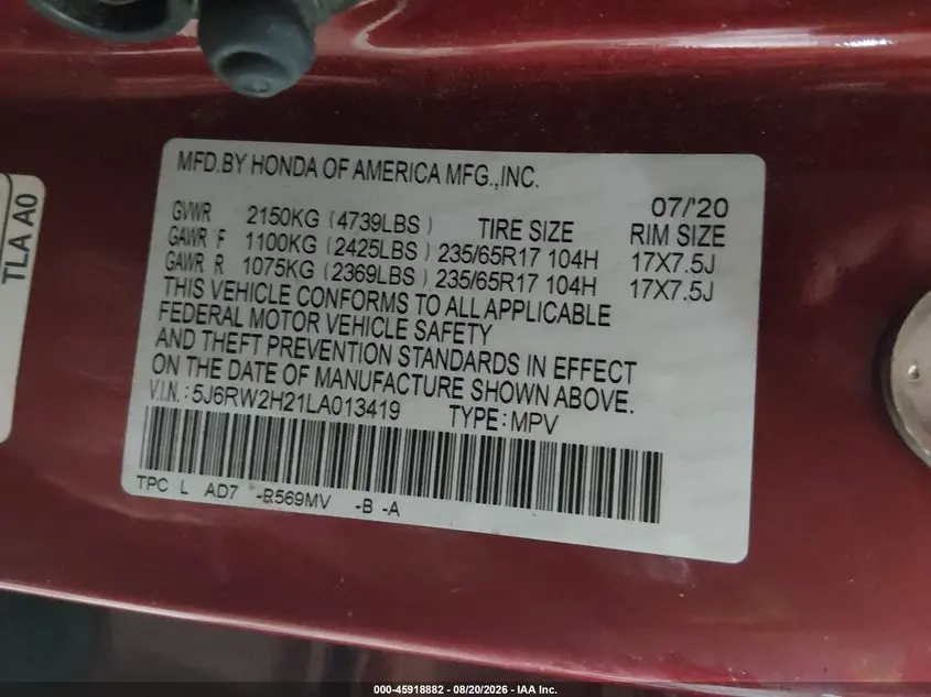 2020 HONDA CR-V AWD LX