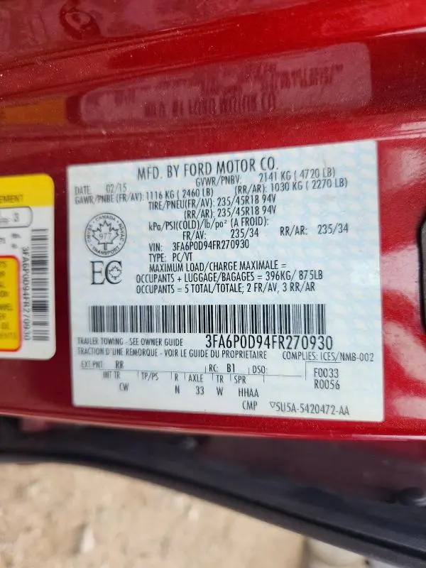 2015 FORD FUSION TITANIUM  