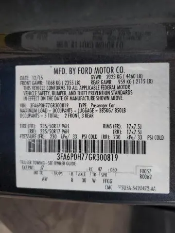 2016 FORD FUSION SE  