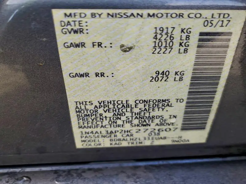 2017 NISSAN ALTIMA 2.5  