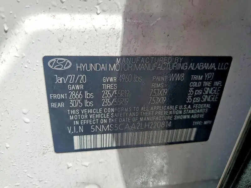 2020 HYUNDAI SANTA FE LIMITED 2.0T  