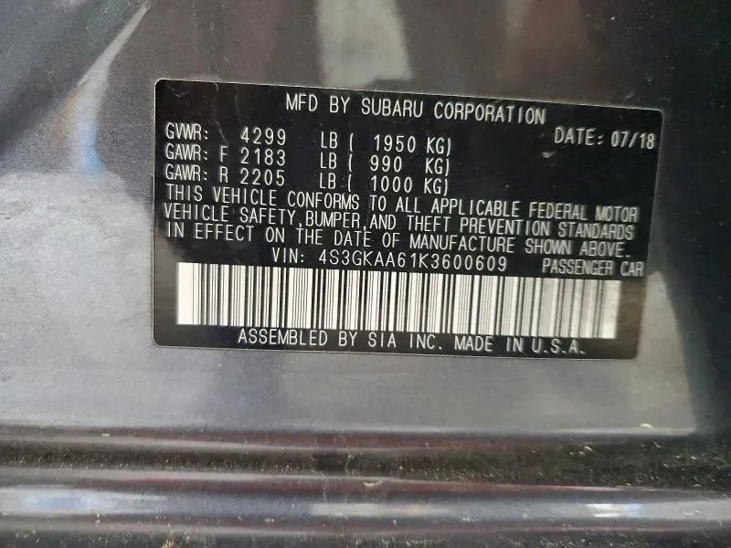 2019 SUBARU IMPREZA   